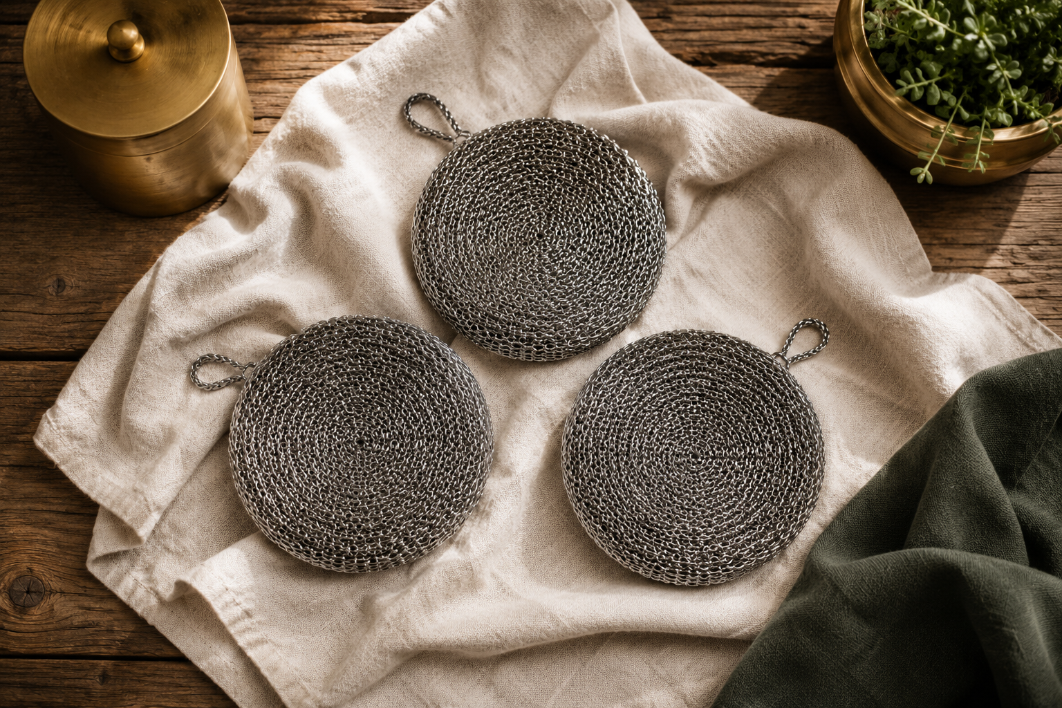 Titanium Scrubber Set flat lay